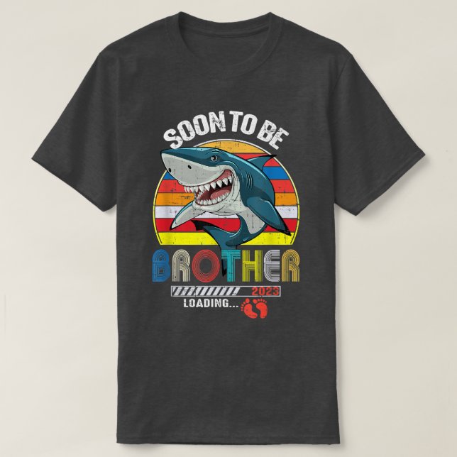 Camiseta Brother Shark Dia de os pais em breve será Irmão E (Frente do Design)
