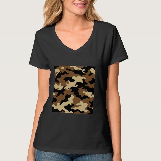 Camiseta Brown and Cream Camouflage Art Bonito Patterno Cam (Frente)