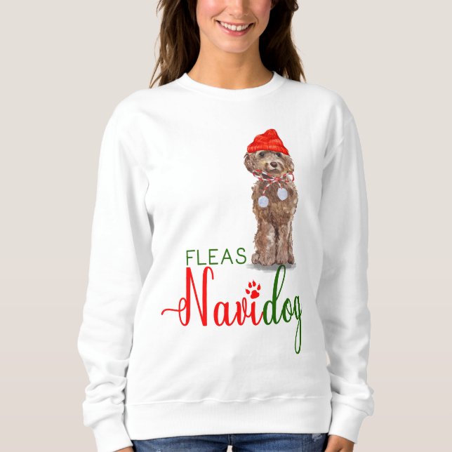 Camiseta Brown Cockapoo Engraçado Natal Fleas Navidog (Frente)