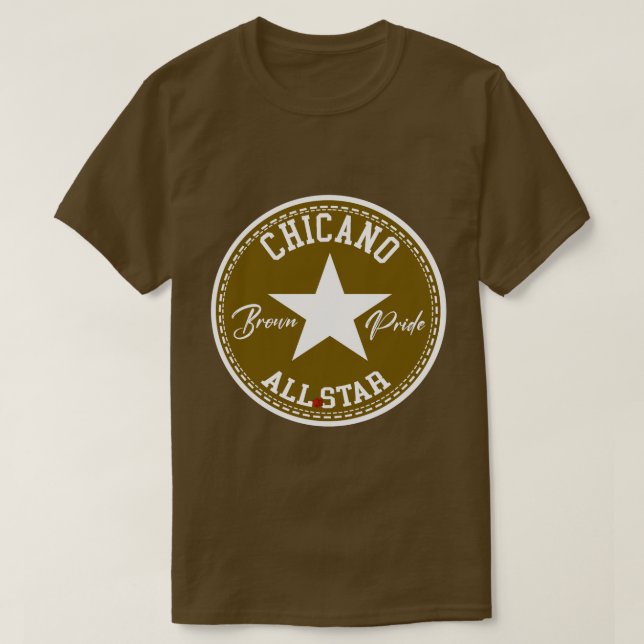 Camiseta Brown Pride de Chicano com estrela (Frente do Design)