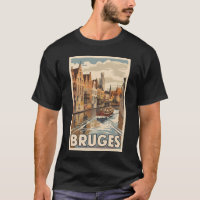 Bruges Belgium Illustration Viagem Art Vintage