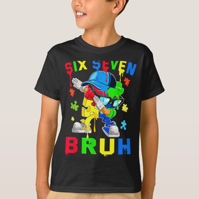 Camiseta Bruh 67 seis sete puzzle dabbing conscientização d (Frente)