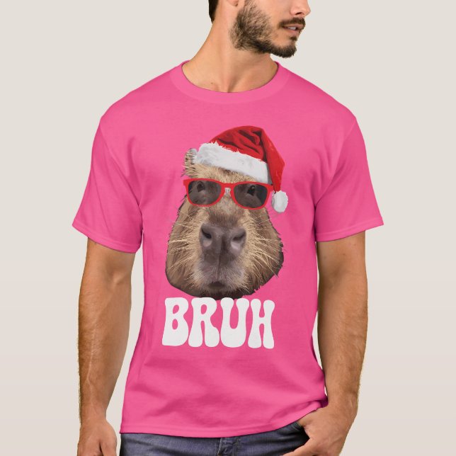 Camiseta Bruh Capybara Funny Santa Hat Boné de Natal (Frente)