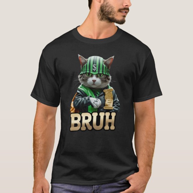 Camiseta Bruh Cat Meme Grande Gatinho Dólar (Frente)