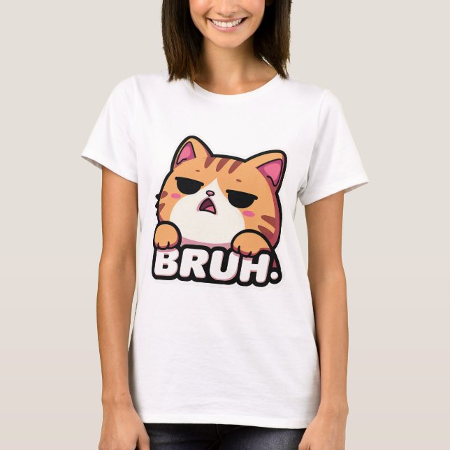 Camiseta Bruh Cat Meme - Unamused Tabby Face (Frente)