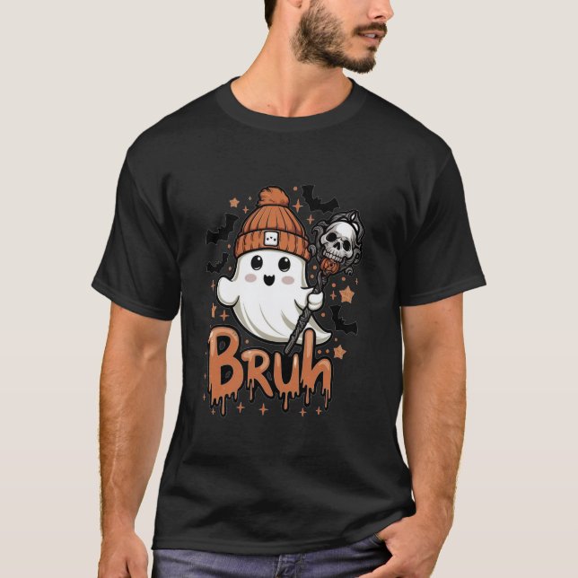 Camiseta Bruh Cute Ghost Halloween Trick Ou Trate Can (Frente)