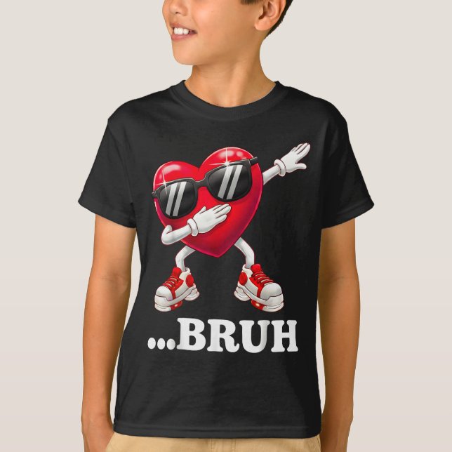 Camiseta Bruh Dabbing Heart Funny Kids Boys Mens Valentine  (Frente)