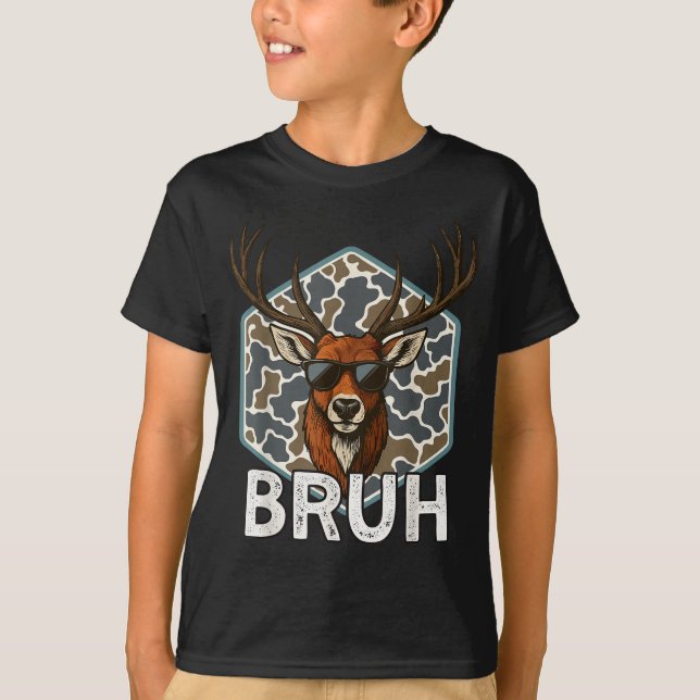 Camiseta Bruh Deer Hunter Funny Deer Hunting Camo Men Teens (Frente)