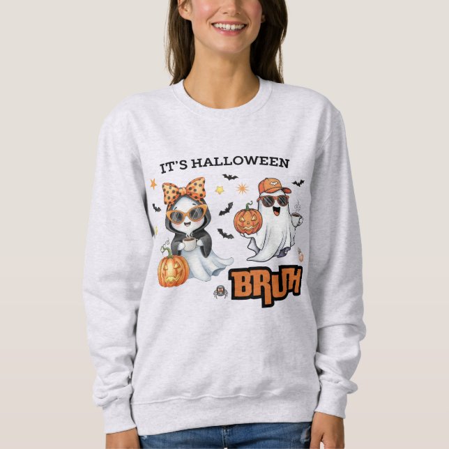 Camiseta Bruh é Halloween Engraçado Fantasma Spooky Vibes (Frente)
