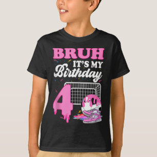 Camiseta Bruh É Meu 4º Aniversário Futebol Sorvete Drip O