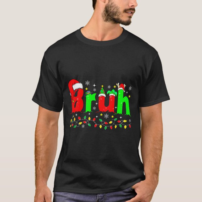 Camiseta Bruh Funny Christmas Santa Hat Teens Boys Kids Xma (Frente)