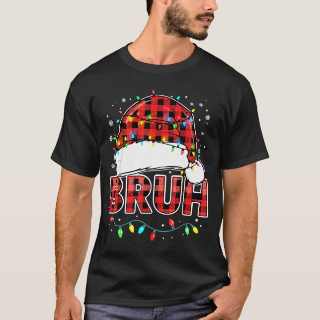 Camiseta Bruh Funny Santa Hat Lights Christmas  (Frente)