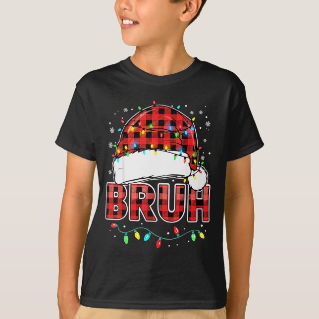 Camiseta Bruh Funny Santa Hat Lights Christmas  (Frente)