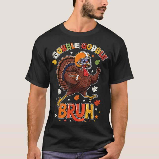 Camiseta Bruh Funny Thanksgiving Turkey Gobble Football Boy (Frente)