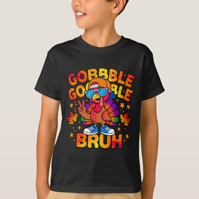 Camiseta Bruh Funny Thanksgiving Turkey Gobble Outfit Boys  (Frente)