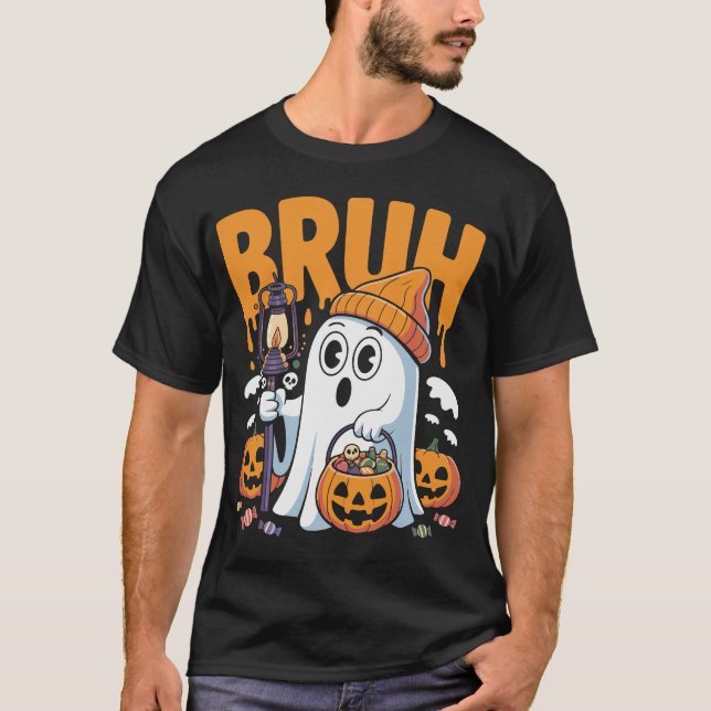 Camiseta Bruh Ghost Halloween Cute Ghost Costume para Casal (Frente)