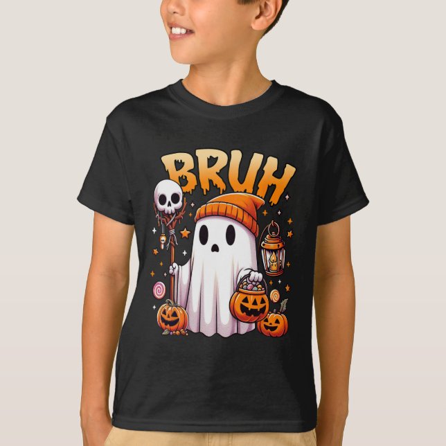 Camiseta Bruh Ghost Halloween - Truque De Fantasma Ou De Tr (Frente)