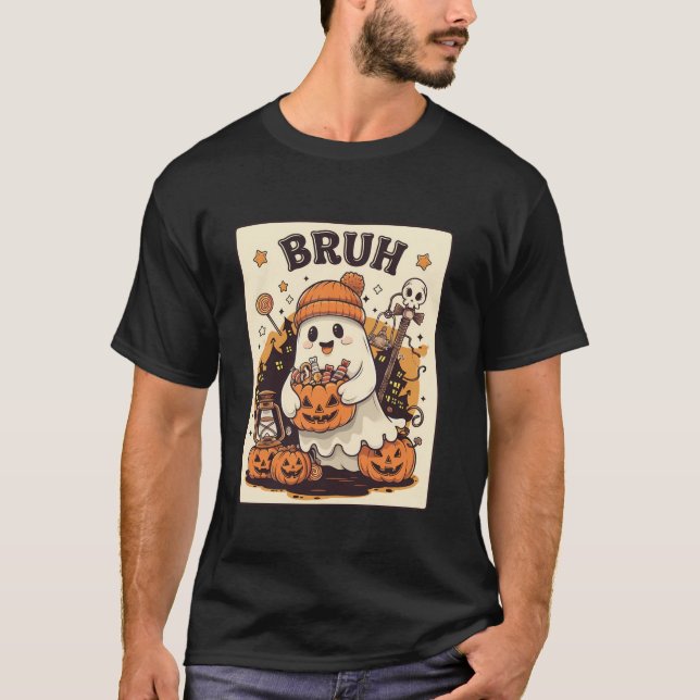 Camiseta Bruh Ghost Halloween - Truque Fantasma ou Capa de  (Frente)