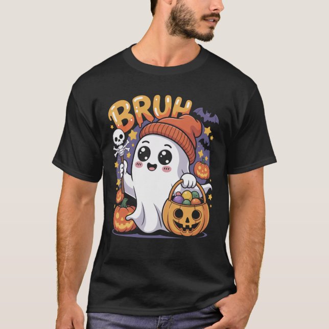 Camiseta Bruh Ghost Happy Halloween Trick Ou Treine Pumpkin (Frente)