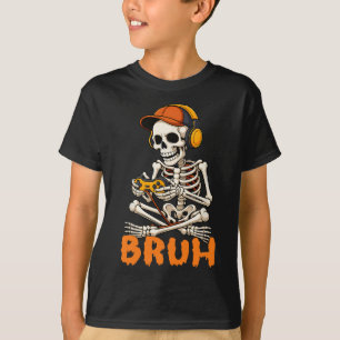 Camiseta Bruh Halloween Esqueleto Gamer Vídeo Jogos Meninos