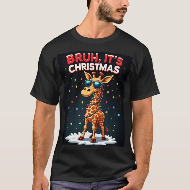 Camiseta Bruh It's Christmas Giraffe Funny Dabbing Long Sle (Frente)