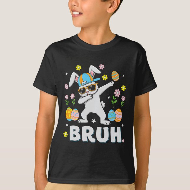 Camiseta Bruh Memória Dia da Páscoa Engraçado Dabbing Bunny (Frente)