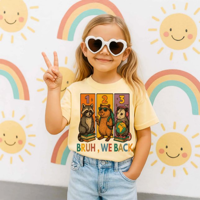 Camiseta Bruh, Nós Voltamos à Escola de Capybara Ogambm (kindergarten rocks

1st grade crew

2nd grade squad

third grade ready

fourth grade rules

)