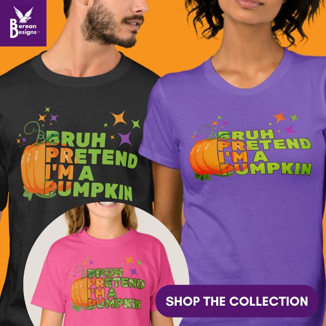 Camiseta BRUH PRETENDE QUE EU SOU UMA QUEDA DE Glitter Hall (Fun BRUH PRETEND I'M A PUMPKIN T-shirt for lazy easy Halloween and Thanksgiving costumes)