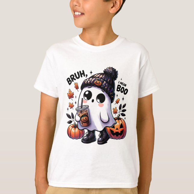 Camiseta Bruh, quero dizer Boo Engraçado Fantasma Jack O Ca (Frente)