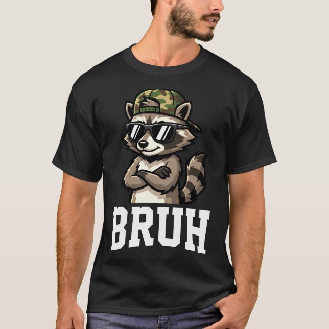 Camiseta Bruh Raccoon Camo Hat Funny Youth Teens Kids Slang (Frente)