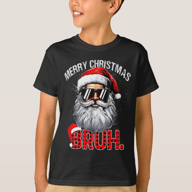 Camiseta Bruh Santa Hat Funny Christmas Red Plaid Men Boys  (Frente)