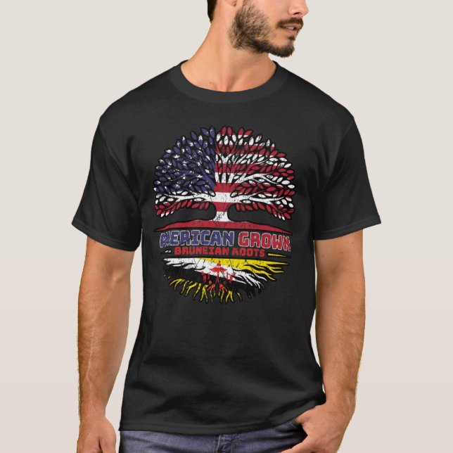 Camiseta Brunei Bruneian American Tree Roots Flag (Frente)