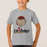 Camiseta Brunette Baseball 5 Birthday<br><div class="desc">Design de aniversário de 5 de baseball com um jogador de beisebol de um rapaz de cabelos castanhos com boné vermelho,  baseball,  taco e texto que diz "Sou 5 Hoje!".</div>