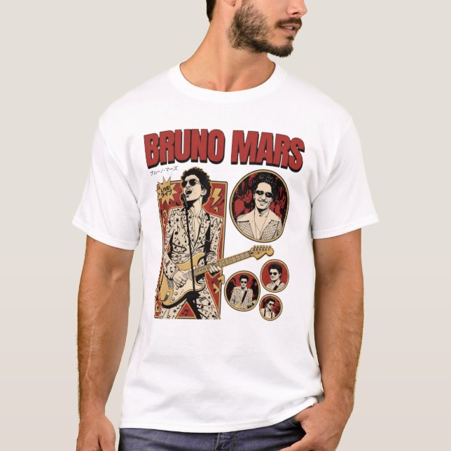 Camiseta Bruno Mars Romantic Tour 2026 Retro Pop (Frente)