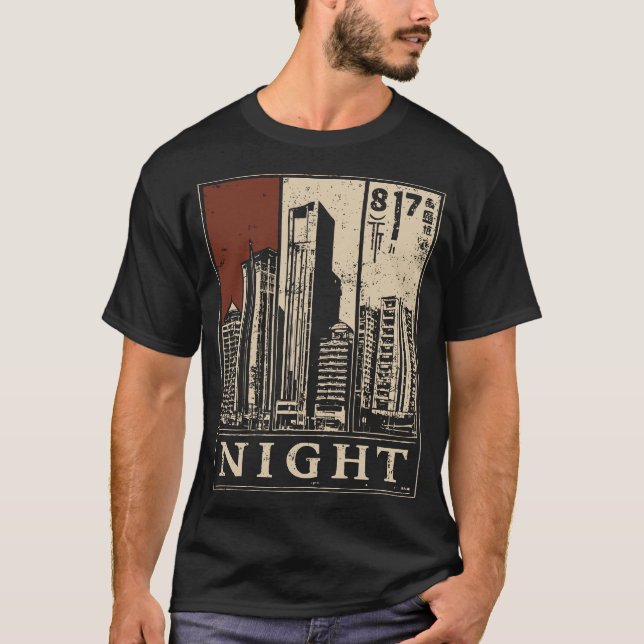 Camiseta Brutalist Night Skyline Urban Noir Design (Frente)