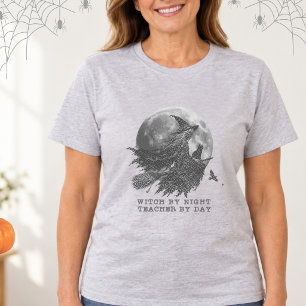 Camiseta Bruxa à Noite Professora de Dia Vintage Halloween