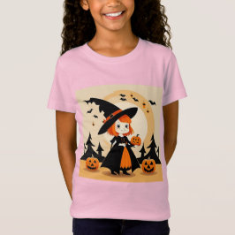 Camiseta Bruxa Adorável Segurando Pumpkin