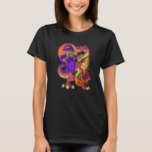 Camiseta Bruxa Andando T Rex Halloween Crianças Dinossauro 