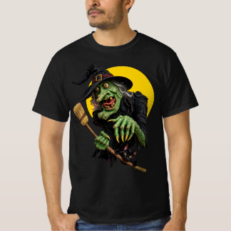 Camiseta BRUXA ASSUSTADORA com Vassoura e Gato Preto