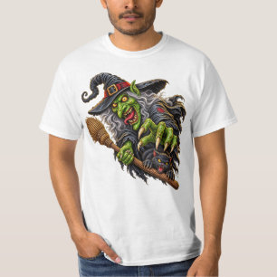 Camiseta BRUXA ASSUSTADORA com Vassoura e Gato Preto