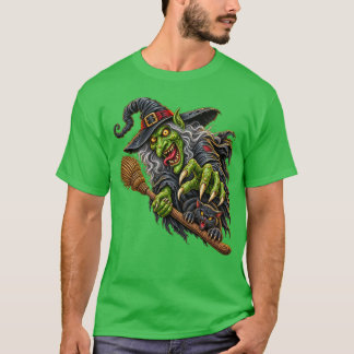 Camiseta BRUXA ASSUSTADORA com Vassoura e Gato Preto