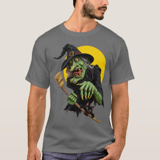 Camiseta BRUXA ASSUSTADORA com Vassoura e Gato Preto
