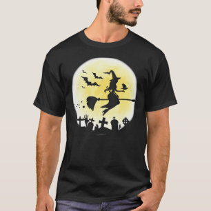Camiseta Bruxa Assustadora Do Halloween Com Morcego Essenci