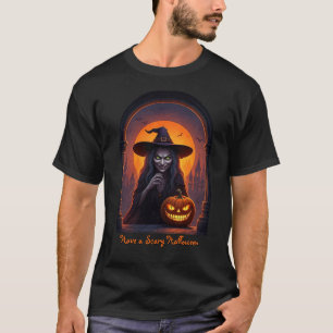Camiseta Bruxa Assustadora do Halloween e Pumpkin Louco