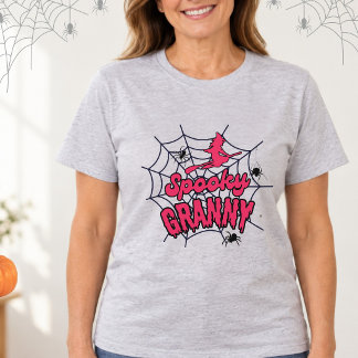 Camiseta Bruxa Avó Halloween Rosa Chapéu de Bruxa Teia de A