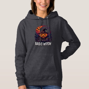 Camiseta Bruxa Básica de Abóbora de Halloween Crescente Lua