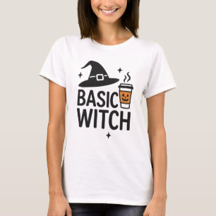 Camiseta Bruxa Básica   Halloween das mulheres minimalistas