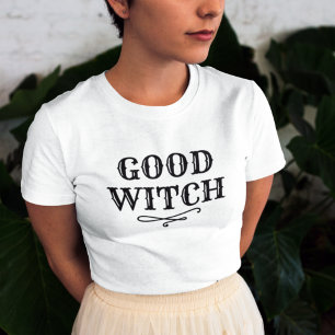 Camiseta Bruxa Boa Vestido Preto e Branco para Mulheres no
