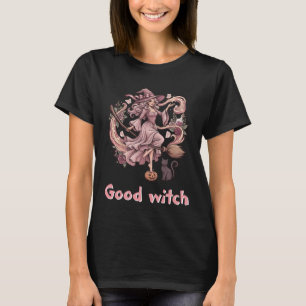 Camiseta Bruxa Boa Vintage Pink Halloween Magia & Gato