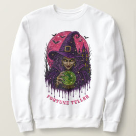 Camiseta Bruxa Bola de Cristal Chapéu Roxo Rhinestone Beade